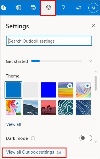 Abra o Outlook na web.
No canto superior direito da tela, clique no ícone de engrenagem para abrir as configurações.