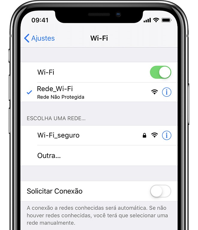 Após o reinício, vá para Configurações e toque em Wi-Fi.
Selecione a rede Wi-Fi desejada e insira a senha correta para se reconectar.