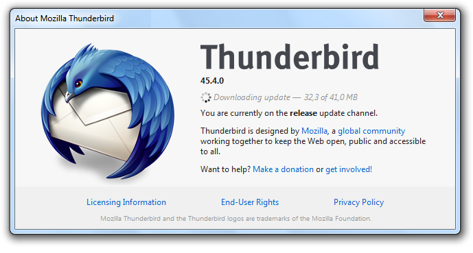 Atualize o Thunderbird para a versão mais recente:
Abra o Thunderbird