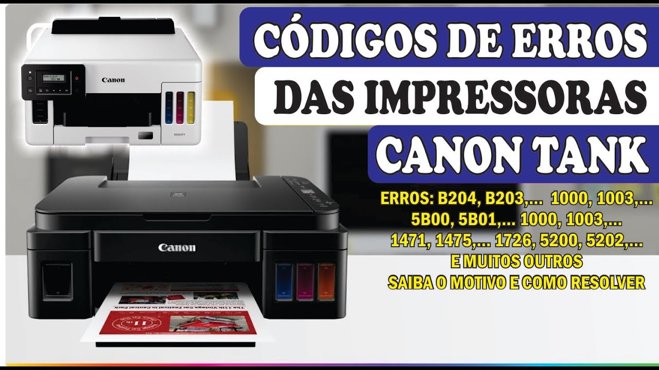 Falha ao instalar ou atualizar os drivers da impressora Canon
Impressora Canon exibindo mensagens de erro