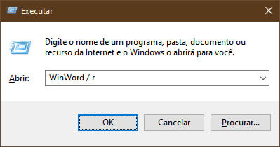 Feche o Microsoft Word.
Pressione simultaneamente as teclas Windows + R para abrir a caixa de diálogo Executar.