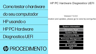 Passo 1: Reinicie o laptop HP e pressione a tecla F2 repetidamente para acessar o menu UEFI.
Passo 2: Selecione a opção Teste de Componentes no menu principal do HP PC Hardware Diagnostics UEFI.