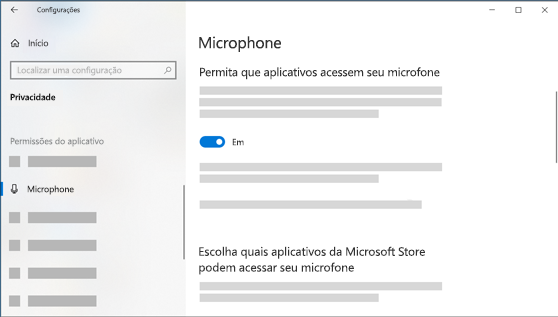Verifique se o microfone está conectado corretamente ao Microsoft Surface.
Abra o menu Iniciar e selecione Configurações.