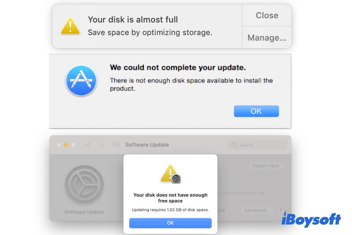 Verifique se você possui espaço livre suficiente no disco de inicialização do seu Mac.
Remova arquivos desnecessários ou faça uma limpeza de disco para liberar espaço.