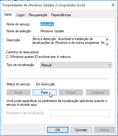 Volte ao serviço Windows Update e clique com o botão direito nele novamente.
Clique em Iniciar para reiniciar o serviço.